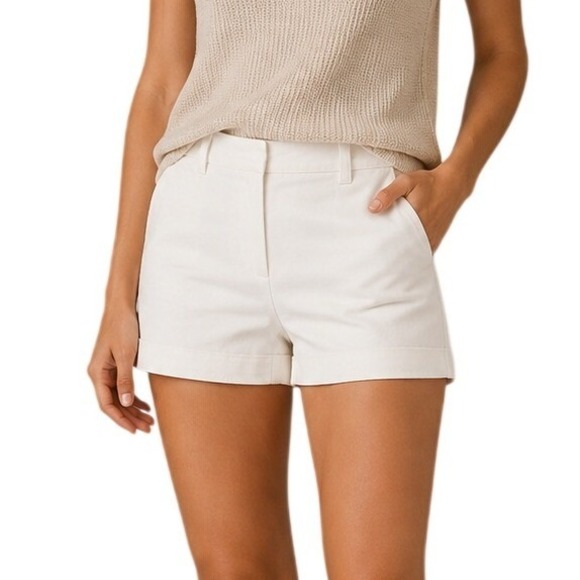 Alice + Olivia Pants - Alice + Olivia White Cotton Cuffed Mini Shorts Women's 4